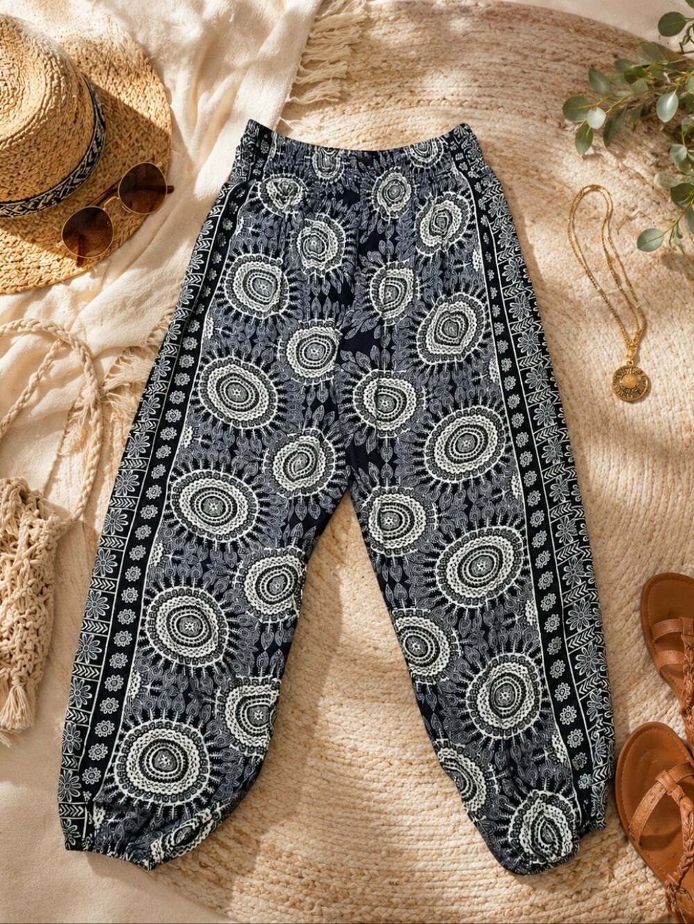 Lotus & Luna Boho Artsy Festival Harem Hippie Pants Size Large 32x31"
